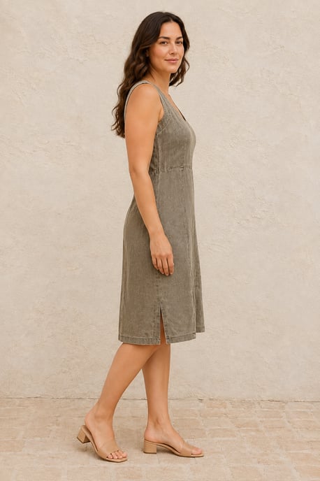 Gewaschenes Midikleid mit V-Ausschnitt und Einsätzen - Image 2