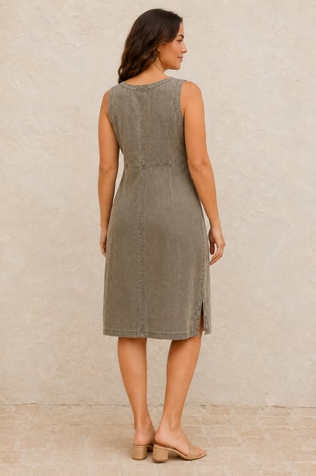 Gewaschenes Midikleid mit V-Ausschnitt und Einsätzen - Image 3