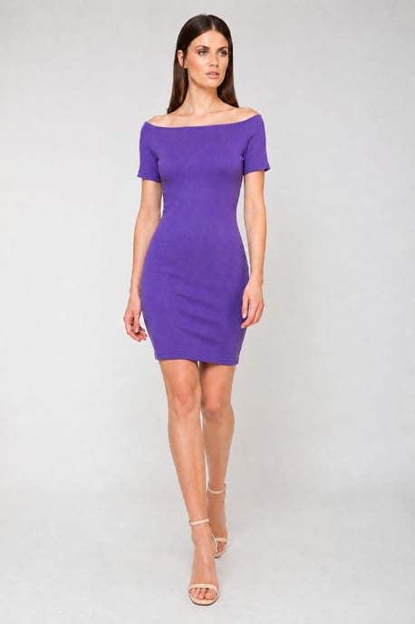 Geripptes, schulterfreies, tailliertes Kleid - Image 4