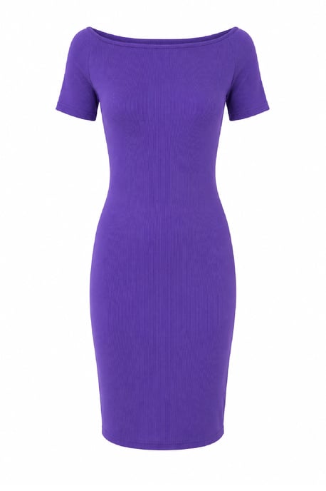 Geripptes, schulterfreies, tailliertes Kleid - Image 6