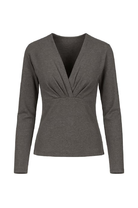Anthrazitfarbenes, drapiertes Langarmshirt mit V-Ausschnitt - Image 4