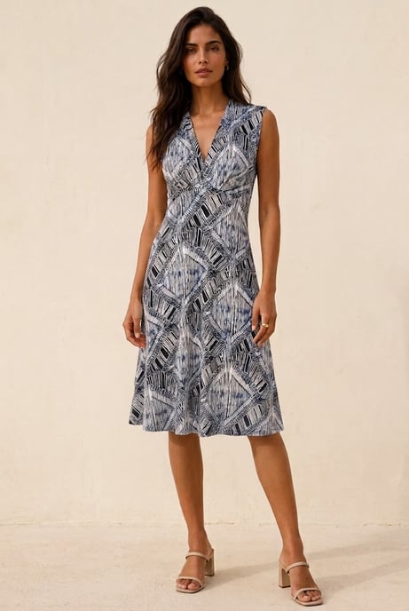 Ärmelloses Kleid mit grafischem Print in A-Linie - Image 1