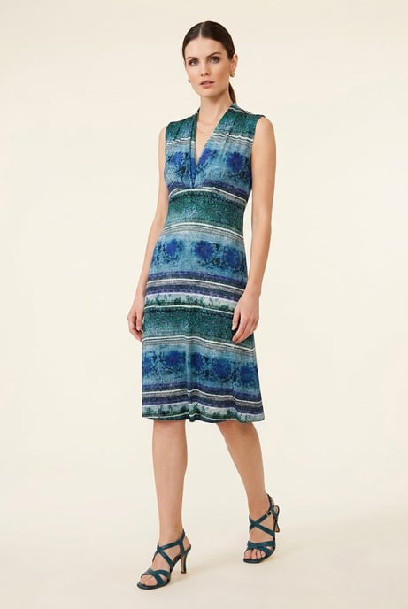 Ärmelloses Kleid mit Bordürenmuster und V-Ausschnitt - Image 1