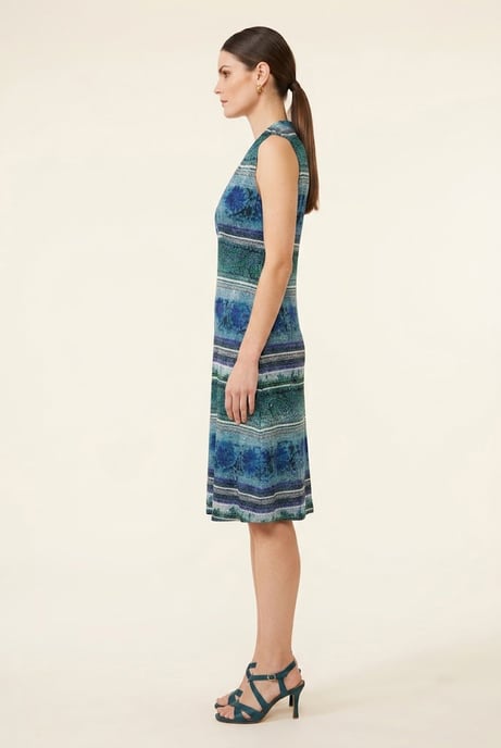 Ärmelloses Kleid mit Bordürenmuster und V-Ausschnitt - Image 2