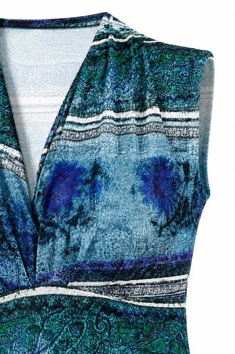 Ärmelloses Kleid mit Bordürenmuster und V-Ausschnitt - Image 4