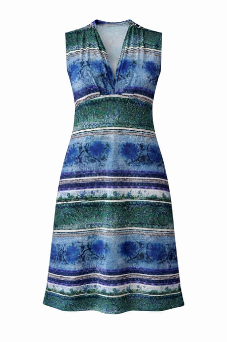 Ärmelloses Kleid mit Bordürenmuster und V-Ausschnitt - Image 5