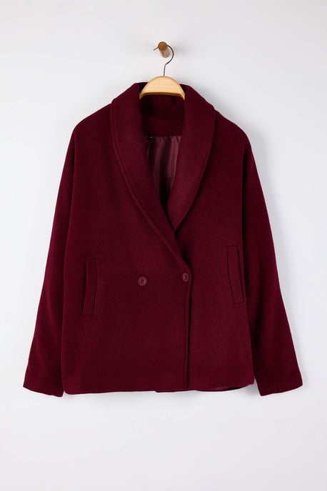 Trendyol Curve Damen Bordeaux Einfarbig Lang Oversize Große Größen Mäntel - Image 4
