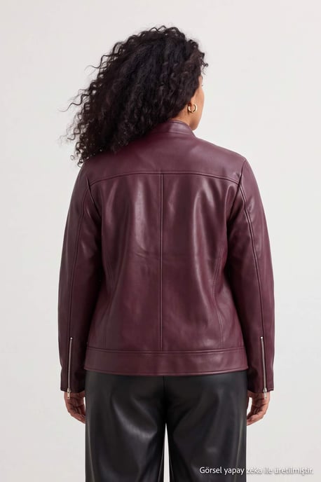 Trendyol Curve Damen Bordeaux Einfarbig Lang Tailliert Große Größen Mäntel - Image 2