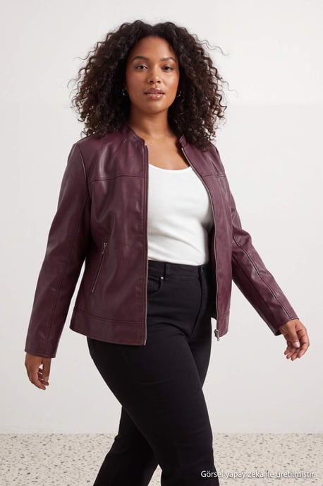 Trendyol Curve Damen Bordeaux Einfarbig Lang Tailliert Große Größen Mäntel - Image 6