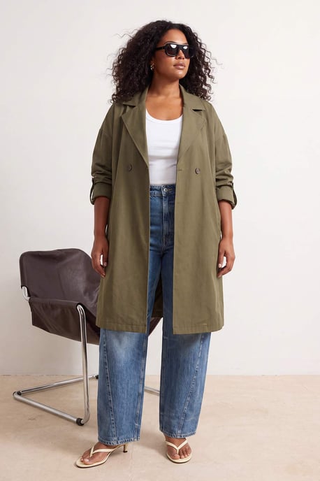 Trendyol Curve Damen Khaki Einfarbig Oversize Große Größen Trenchcoats - Image 1