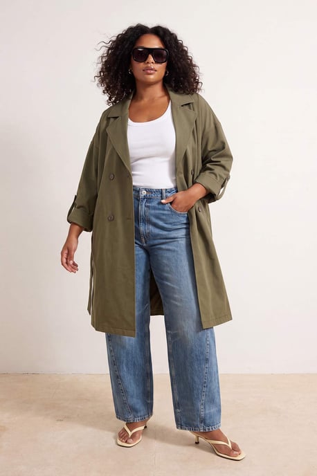 Trendyol Curve Damen Khaki Einfarbig Oversize Große Größen Trenchcoats - Image 2