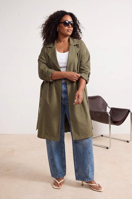 Trendyol Curve Damen Khaki Einfarbig Oversize Große Größen Trenchcoats - Image 6
