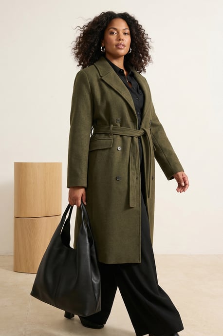 Trendyol Curve Damen Khaki Einfarbig Lang Regular Fit Große Größen Mäntel - Image 5
