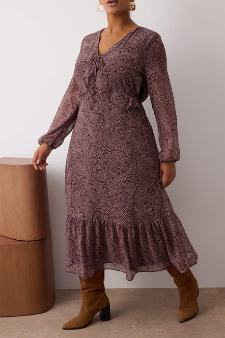 Trendyol Curve Damen Mehrfarbig Paisley Maxi Lang Abend / Alltag A-Linie Große Größen Kleid - Image 2