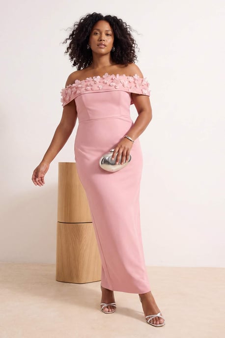 Trendyol Curve Damen Rosa Einfarbig Maxi Ärmellos Party A-Linie Große Größen Kleid - Image 1