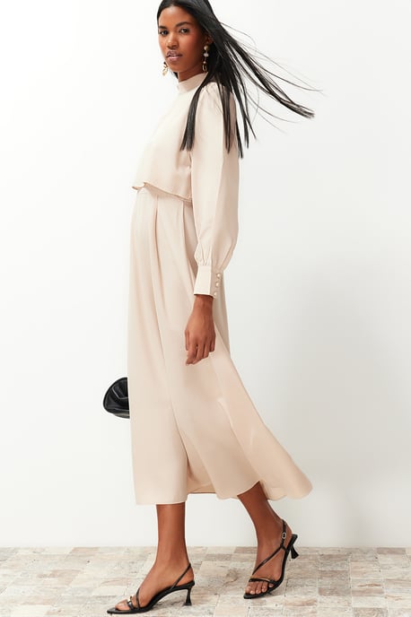 Trendyol Modest Damen Beige Einfarbig Maxi Lang Casual A-Linie Modest Kleider - Image 2