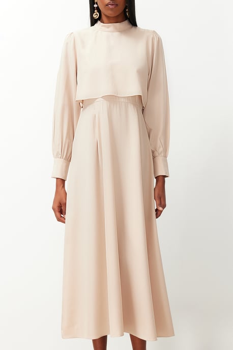Trendyol Modest Damen Beige Einfarbig Maxi Lang Casual A-Linie Modest Kleider - Image 4