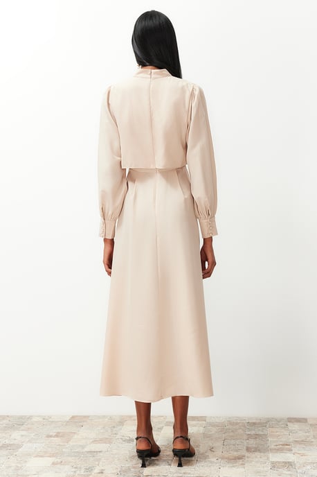 Trendyol Modest Damen Beige Einfarbig Maxi Lang Casual A-Linie Modest Kleider - Image 5