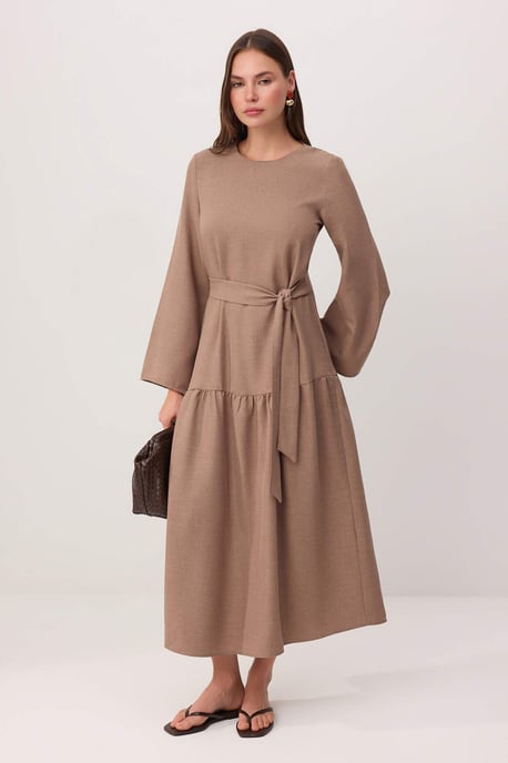 Trendyol Modest Damen Braun Einfarbig Maxi Lang Casual A-Linie Modest Kleider - Image 1