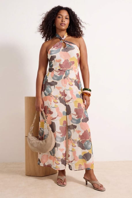 Trendyol Curve Damen Mehrfarbig Grafik Maxi Ärmellos A-Linie Große Größen Kleid - Image 1