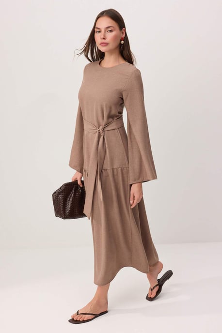 Trendyol Modest Damen Braun Einfarbig Maxi Lang Casual A-Linie Modest Kleider - Image 4