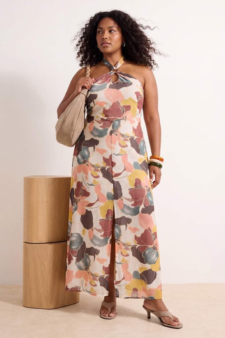 Trendyol Curve Damen Mehrfarbig Grafik Maxi Ärmellos A-Linie Große Größen Kleid - Image 6