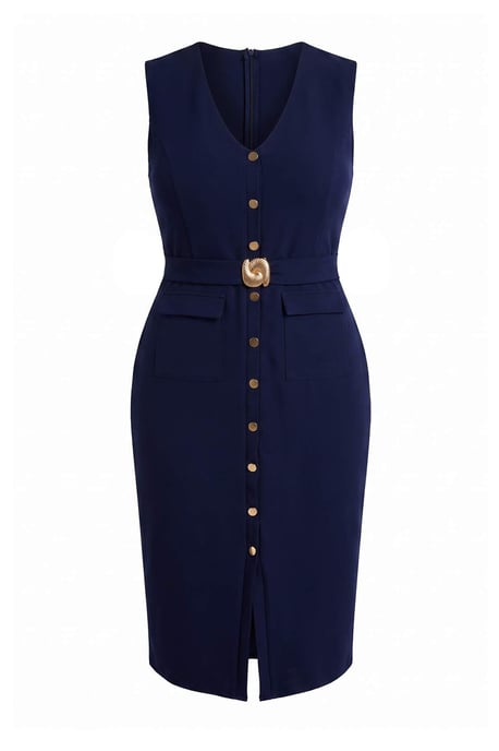 Trendyol Curve Damen Dunkelblau Einfarbig Maxi Ärmellos Abend / Alltag Bodycon Große Größen Kleid - Image 4