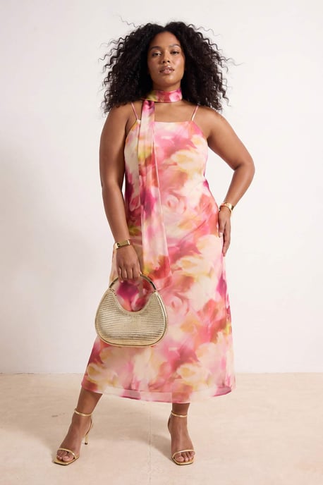 Trendyol Curve Damen Mehrfarbig Geblümt Maxi Ärmellos Gerade Große Größen Kleid - Image 6