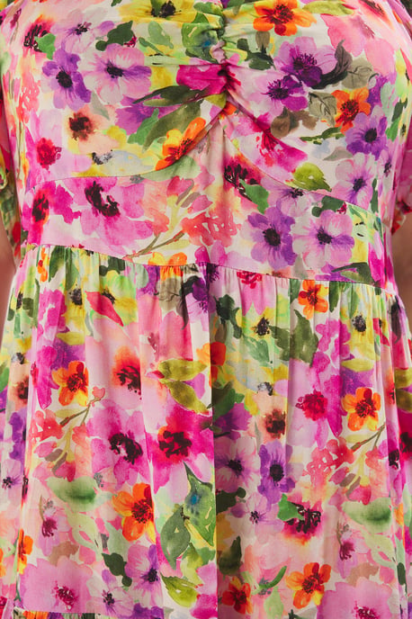 Trendyol Curve Damen Mehrfarbig Geblümt Maxi 3/4-Arm Casual A-Linie Große Größen Kleid - Image 3