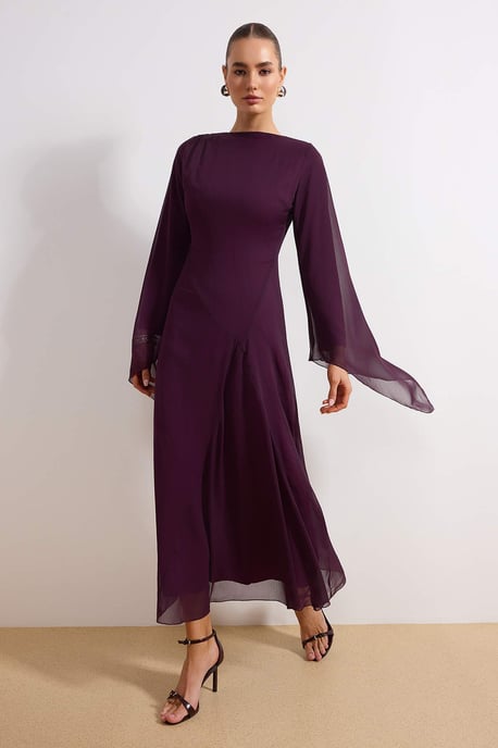 Trendyol Modest Damen Lila Einfarbig Maxi Lang Elegant/Abend Gerade Modest Kleider - Image 2
