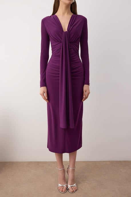 TRENDYOLMİLLA Damen Lila Einfarbig Maxi Lang Elegant/Abend Bodycon Kleider - Image 2