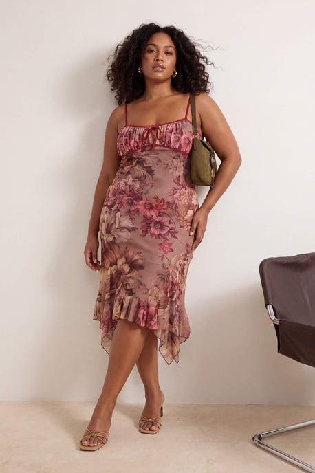 Trendyol Curve Damen Mehrfarbig Geblümt Maxi Ärmellos Elegant/Abend Gerade Große Größen Kleid - Image 6