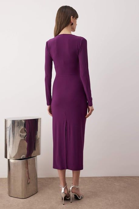 TRENDYOLMİLLA Damen Lila Einfarbig Maxi Lang Elegant/Abend Bodycon Kleider - Image 3