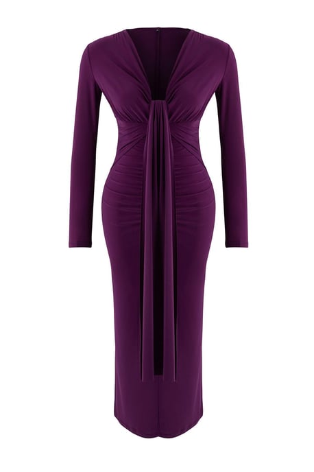 TRENDYOLMİLLA Damen Lila Einfarbig Maxi Lang Elegant/Abend Bodycon Kleider - Image 4