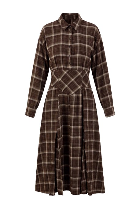 TRENDYOLMİLLA Damen Mehrfarbig Kariert Maxi Lang Hemdblusenkleid Kleider - Image 1