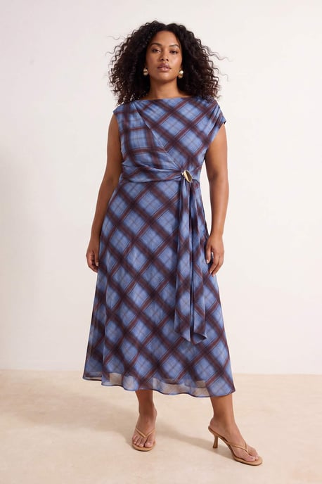 Trendyol Curve Damen Mehrfarbig Kariert Maxi Ärmellos A-Linie Große Größen Kleid - Image 2