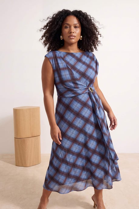 Trendyol Curve Damen Mehrfarbig Kariert Maxi Ärmellos A-Linie Große Größen Kleid - Image 6