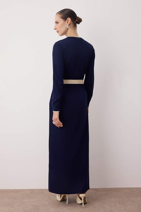Trendyol Modest Damen Dunkelblau Colour-Block Maxi Lang Casual Skater Modest Kleider - Image 3