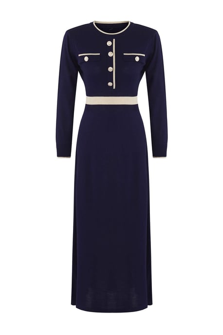 Trendyol Modest Damen Dunkelblau Colour-Block Maxi Lang Casual Skater Modest Kleider - Image 4