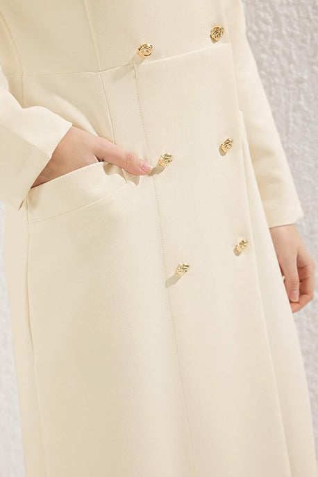 Trendyol Modest Damen Beige Einfarbig Maxi Lang Business Zweireihig Modest Kleider - Image 2