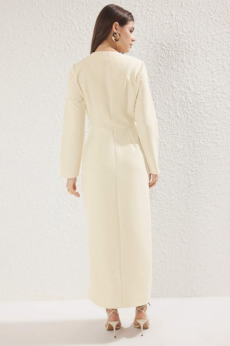 Trendyol Modest Damen Beige Einfarbig Maxi Lang Business Zweireihig Modest Kleider - Image 3