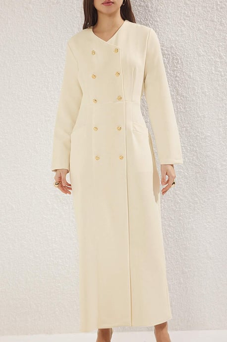 Trendyol Modest Damen Beige Einfarbig Maxi Lang Business Zweireihig Modest Kleider - Image 5