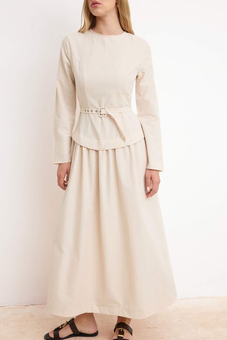 Trendyol Modest Damen Beige Einfarbig Maxi Lang Casual Skater Modest Kleider - Image 2