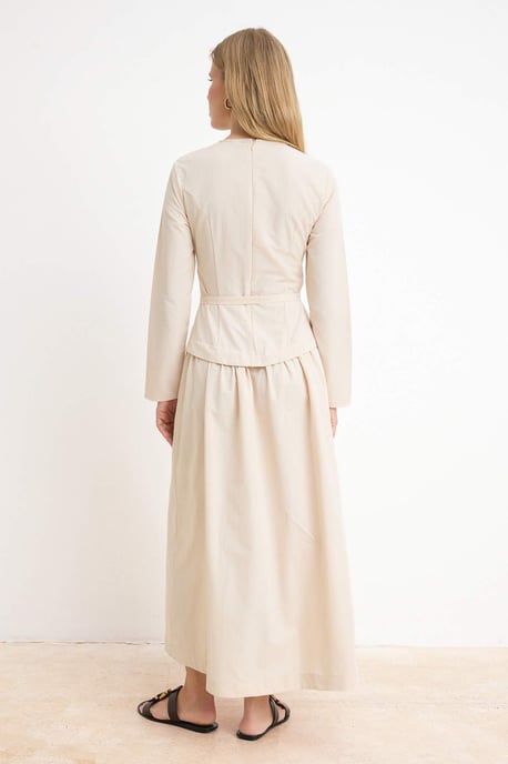 Trendyol Modest Damen Beige Einfarbig Maxi Lang Casual Skater Modest Kleider - Image 3
