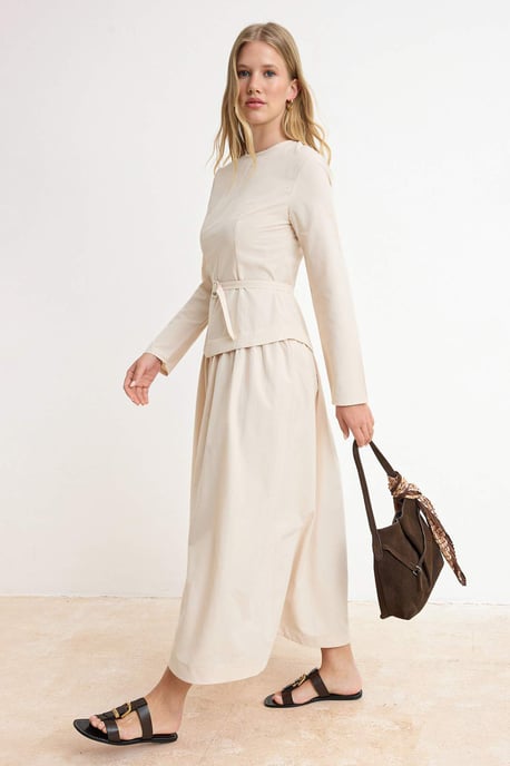 Trendyol Modest Damen Beige Einfarbig Maxi Lang Casual Skater Modest Kleider - Image 4