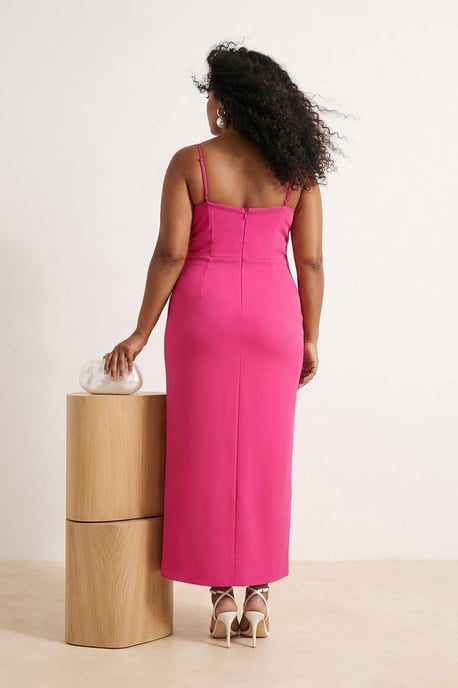 Trendyol Curve Damen Rosa Einfarbig Maxi Ärmellos Ball Gerade Große Größen Kleid - Image 2