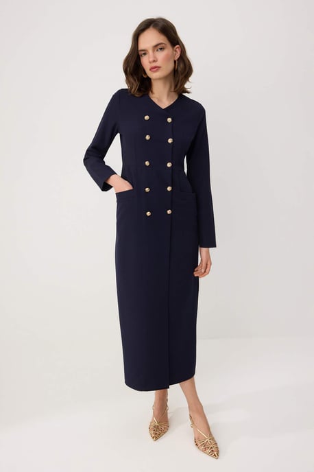 Trendyol Modest Damen Dunkelblau Einfarbig Maxi Lang Business Zweireihig Modest Kleider - Image 1