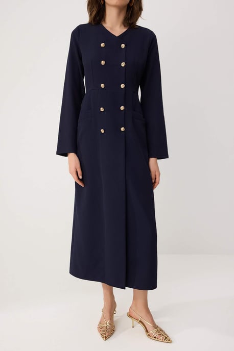 Trendyol Modest Damen Dunkelblau Einfarbig Maxi Lang Business Zweireihig Modest Kleider - Image 2
