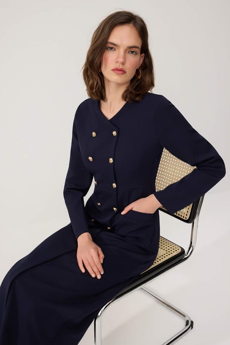 Trendyol Modest Damen Dunkelblau Einfarbig Maxi Lang Business Zweireihig Modest Kleider - Image 4