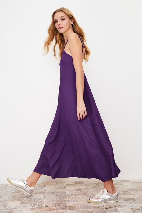 TRENDYOLMİLLA Damen Lila Einfarbig Maxi Ärmellos Casual A-Linie Kleider - Image 2